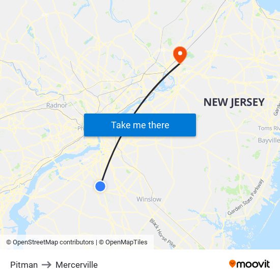 Pitman to Mercerville map