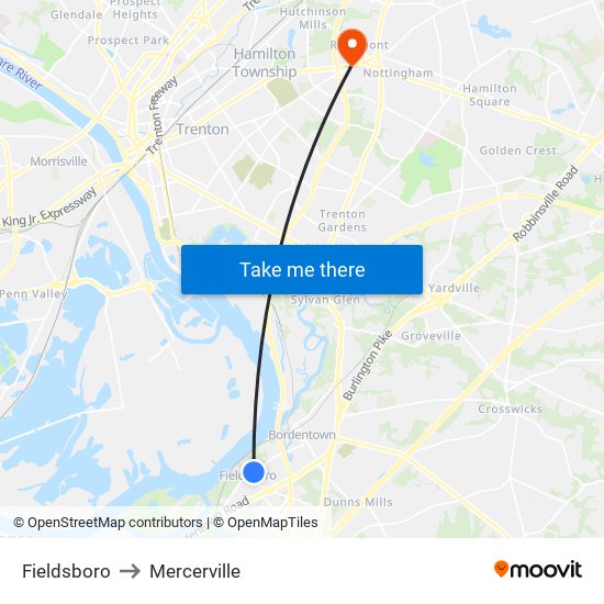 Fieldsboro to Mercerville map