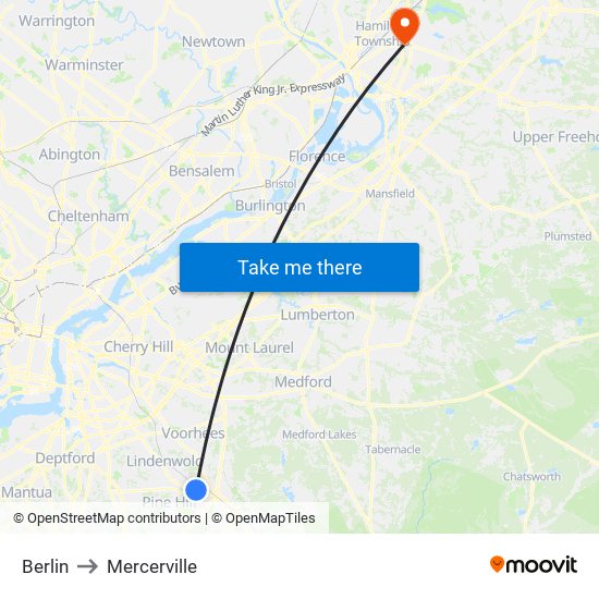 Berlin to Mercerville map