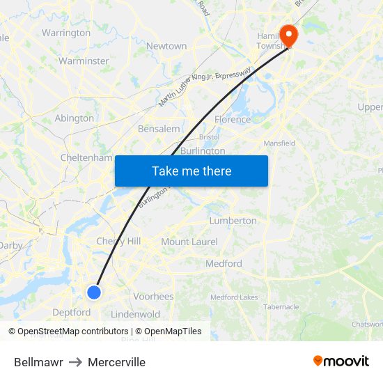 Bellmawr to Mercerville map
