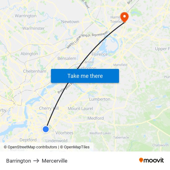 Barrington to Mercerville map