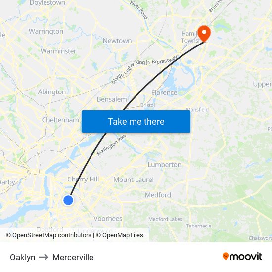 Oaklyn to Mercerville map