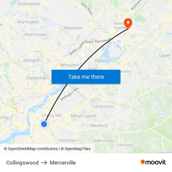 Collingswood to Mercerville map