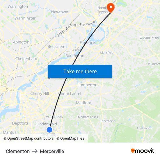 Clementon to Mercerville map