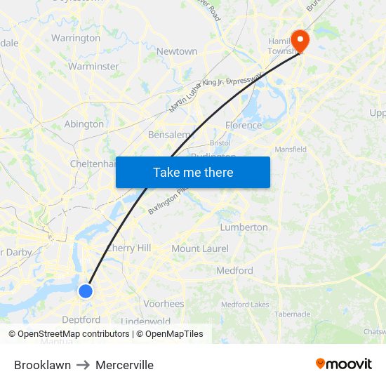 Brooklawn to Mercerville map