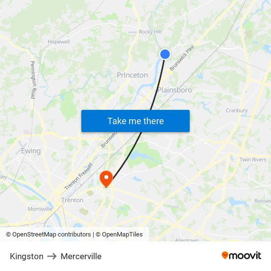 Kingston to Mercerville map