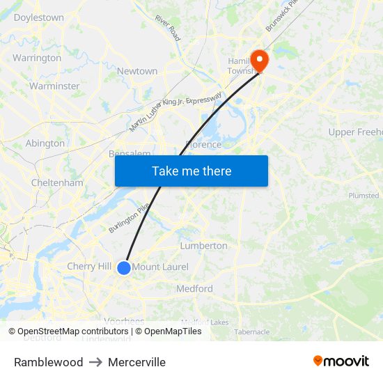 Ramblewood to Mercerville map