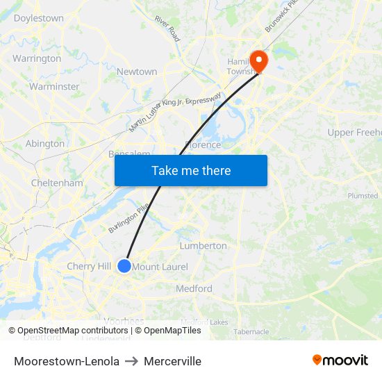 Moorestown-Lenola to Mercerville map