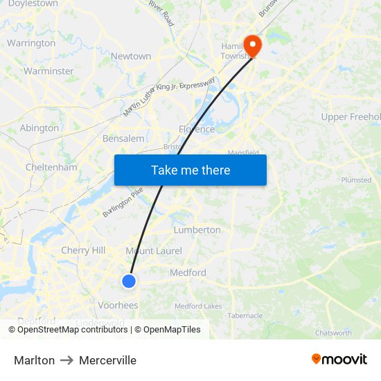 Marlton to Mercerville map