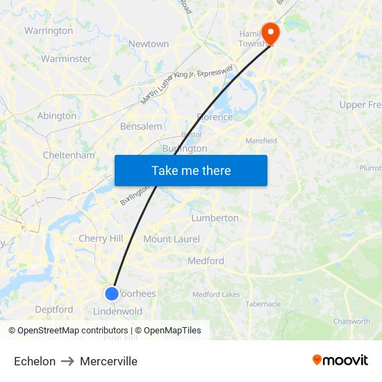 Echelon to Mercerville map