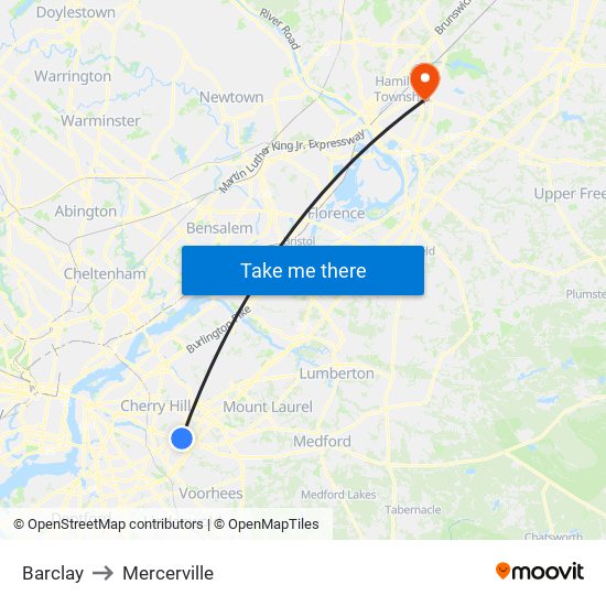 Barclay to Mercerville map