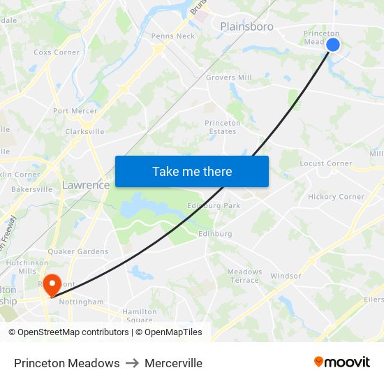 Princeton Meadows to Mercerville map