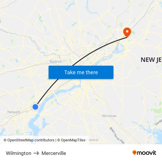 Wilmington to Mercerville map