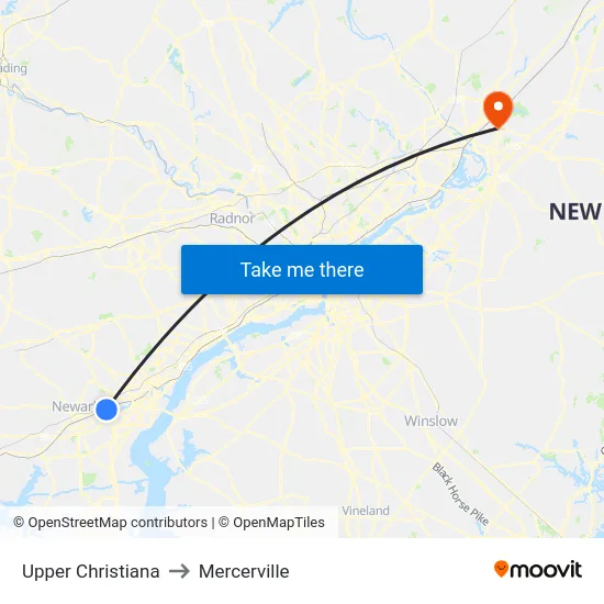 Upper Christiana to Mercerville map
