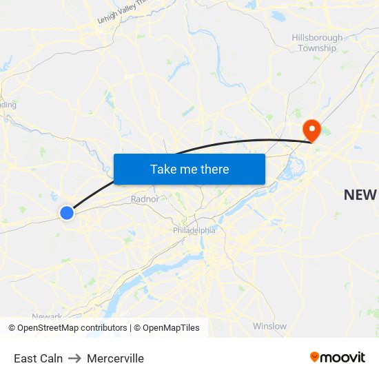 East Caln to Mercerville map