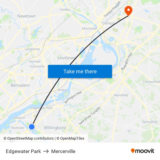 Edgewater Park to Mercerville map