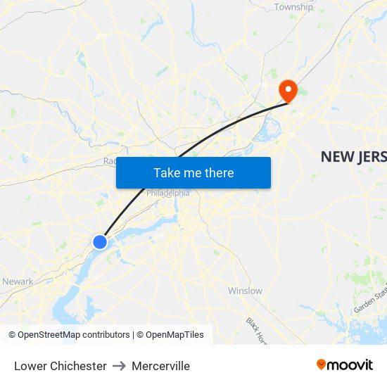 Lower Chichester to Mercerville map