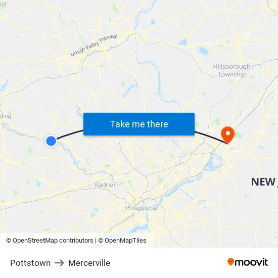 Pottstown to Mercerville map