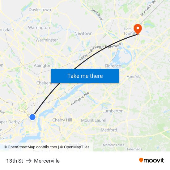 13th St to Mercerville map