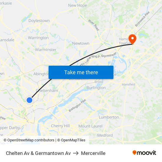 Chelten Av & Germantown Av to Mercerville map