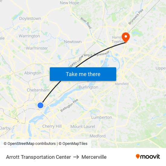 Arrott Transportation Center to Mercerville map
