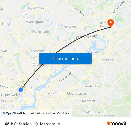 46th St Station to Mercerville map