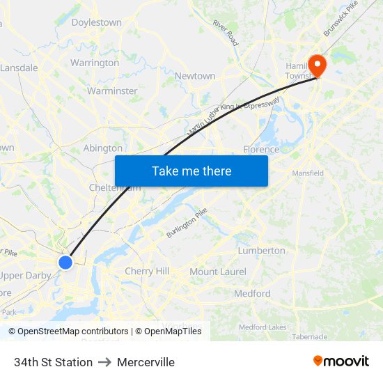 34th St Station to Mercerville map