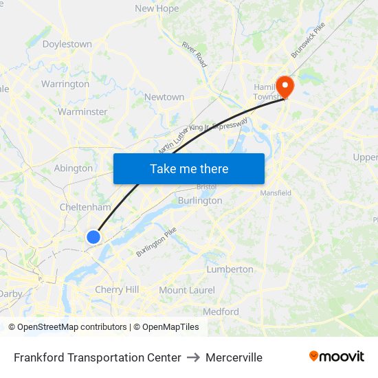 Frankford Transportation Center to Mercerville map