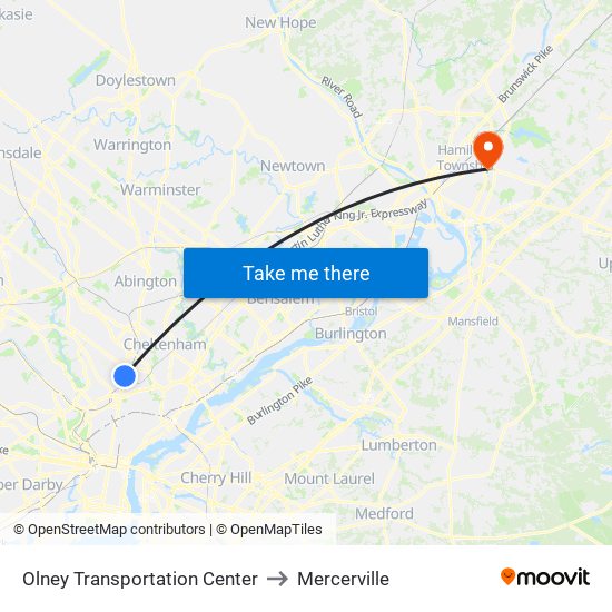 Olney Transportation Center to Mercerville map