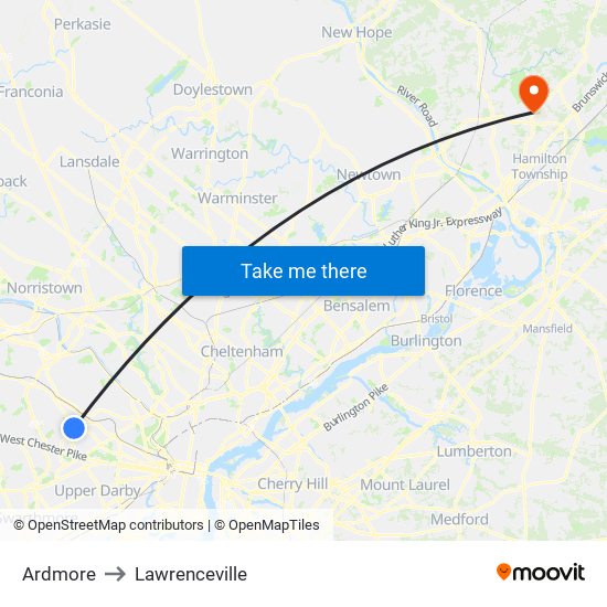 Ardmore to Lawrenceville map