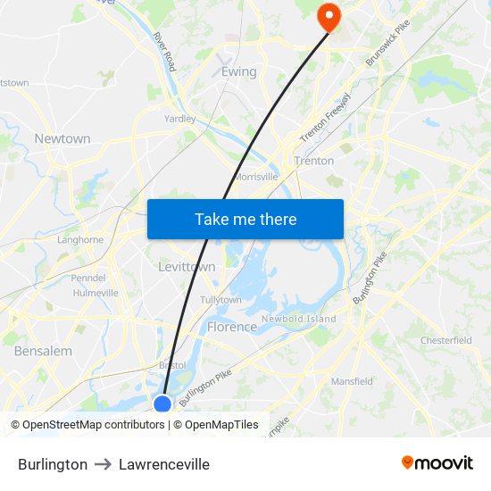 Burlington to Lawrenceville map