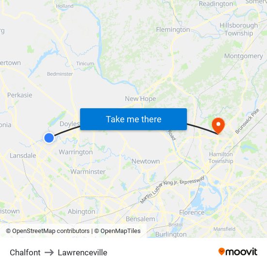Chalfont to Lawrenceville map