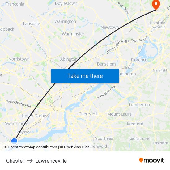 Chester to Lawrenceville map