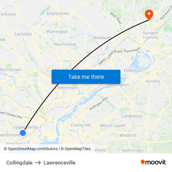 Collingdale to Lawrenceville map