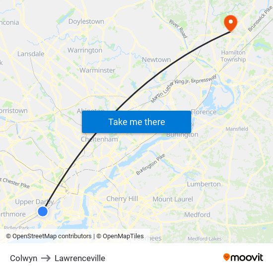 Colwyn to Lawrenceville map