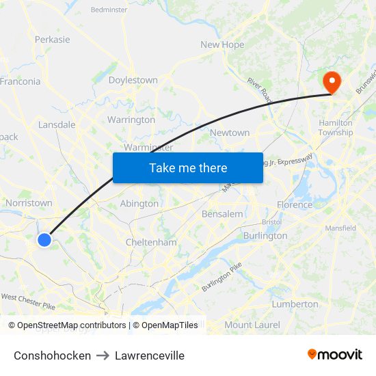 Conshohocken to Lawrenceville map