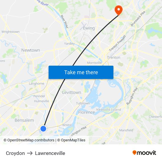 Croydon to Lawrenceville map