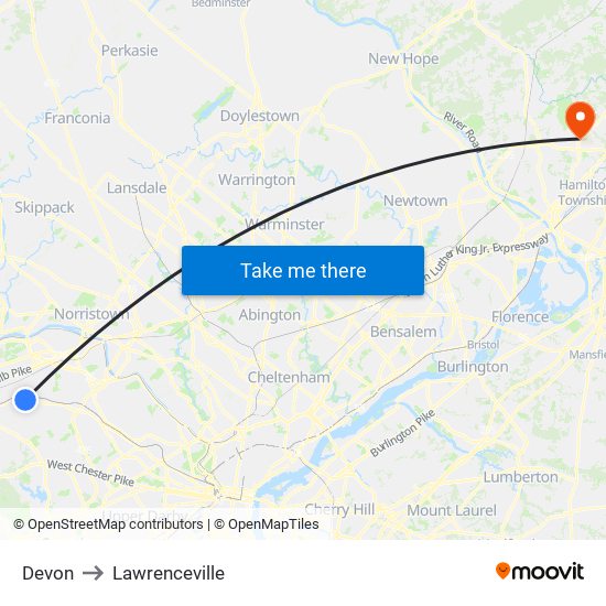 Devon to Lawrenceville map