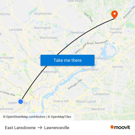 East Lansdowne to Lawrenceville map