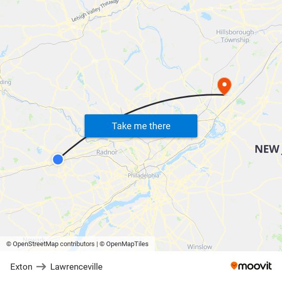Exton to Lawrenceville map