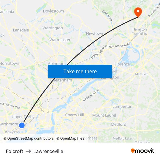 Folcroft to Lawrenceville map