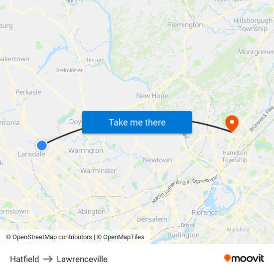 Hatfield to Lawrenceville map