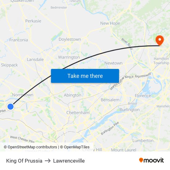 King Of Prussia to Lawrenceville map