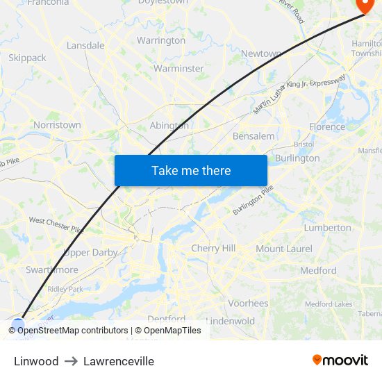 Linwood to Lawrenceville map