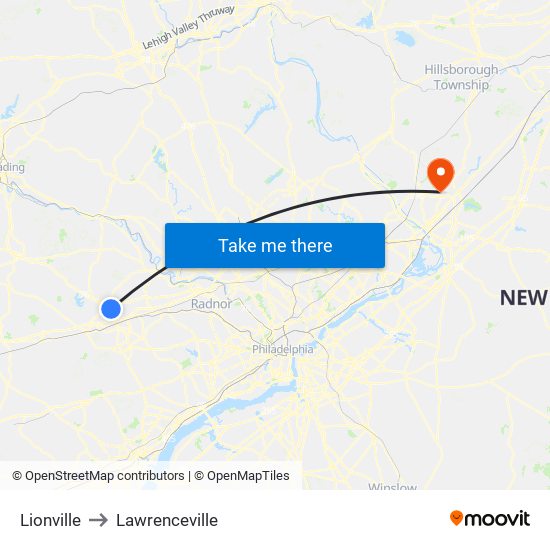 Lionville to Lawrenceville map