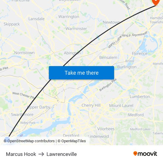 Marcus Hook to Lawrenceville map