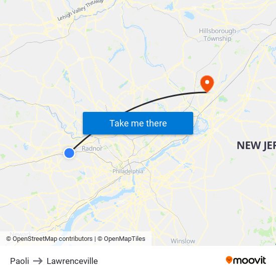 Paoli to Lawrenceville map