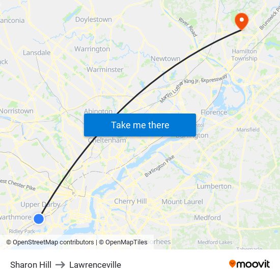 Sharon Hill to Lawrenceville map