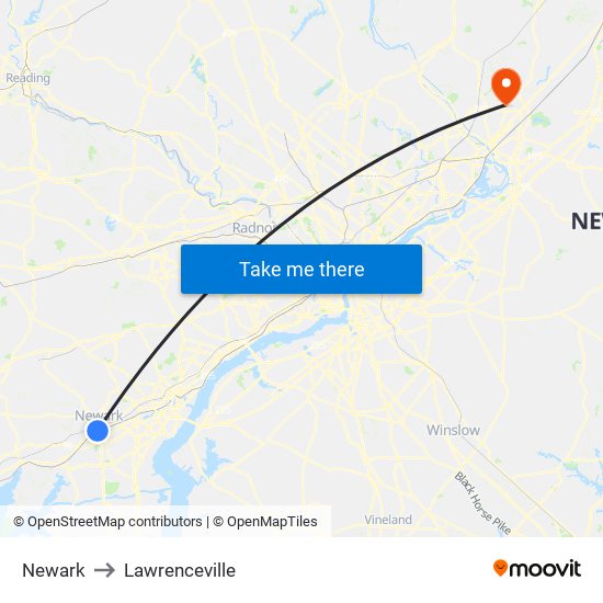 Newark to Lawrenceville map