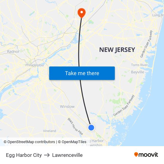 Egg Harbor City to Lawrenceville map